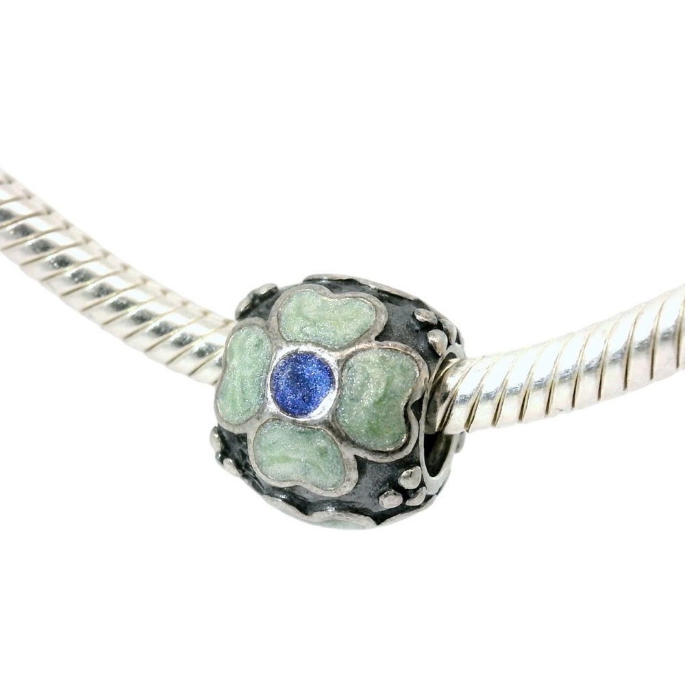 Pandora Daisy Flower Enamel 925 Silver Green Blue Charm Bead
